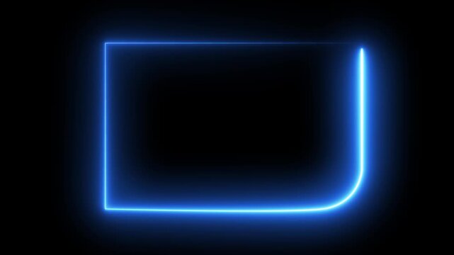 Futuristic light effect isolated on black Background. A glowing blue neon rectangle frame on a black background.