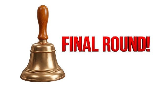 Golden bell with final round text isolated on transparent background