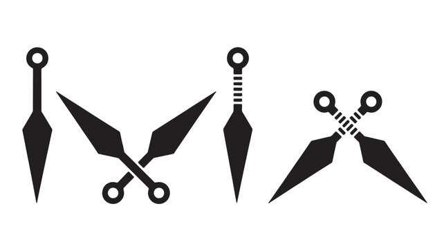 Shuriken Silhouettes: Four Black Ninja Throwing Stars Vector Set