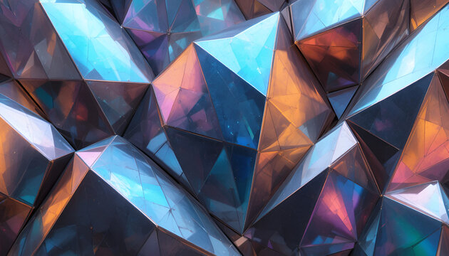 Geometric crystal pattern with shimmering iridescent colors