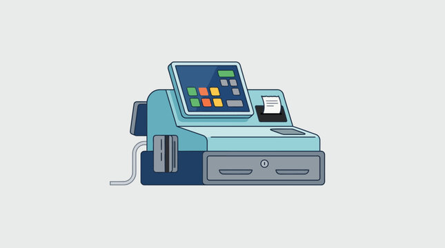 Modern electronic cash register machine with digital display and card reader