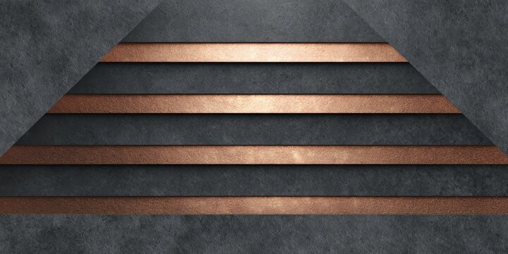 Dark textured background with copper metallic horizontal stripes.