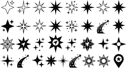 Sparkle starburst and celestial shine icon collection with twinkle effects and decorative vector symbols © Prodip