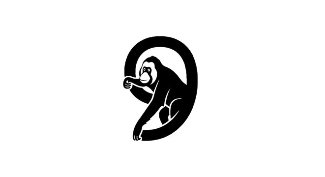 Black and white monkey tail logo design.