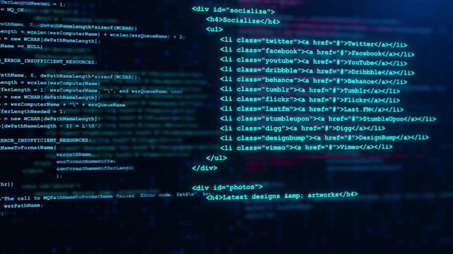 Web Architecture Developer Browsing HTML Code on Computer Screen Seamless Loop Animation in 4K Ultra HD footage
