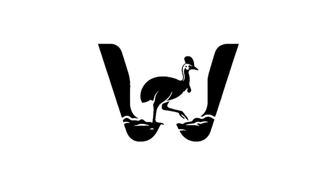 Black and white emu logo design with letter integration.