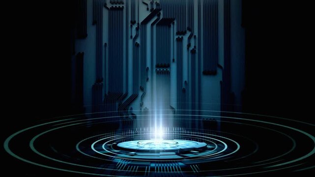 Futuristic digital interface with glowing circuit board design elements