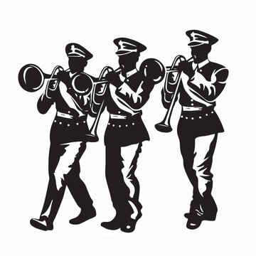 Parade Marching Band Trumpet Section Silhouette Vector