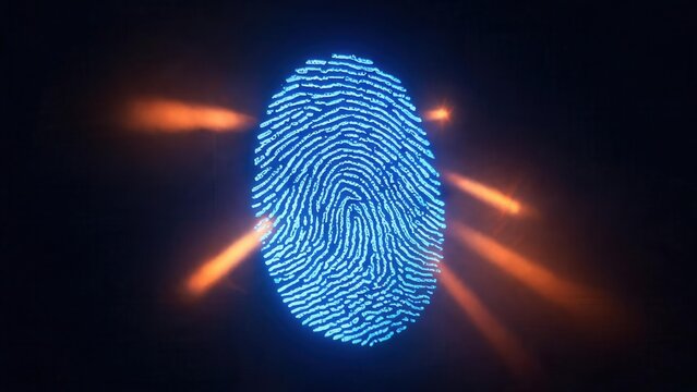 Blue glowing fingerprint on dark background
