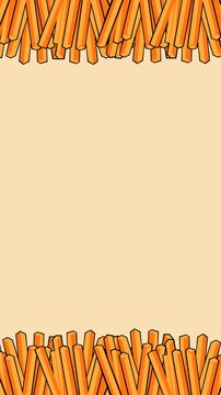 French fries arranged as decorative top and bottom borders on a beige background with ample copy space. Ideal for fast food promotions, restaurant menus, snack advertising, culinary content