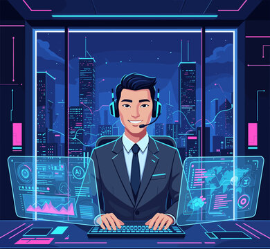 Flat Vector Illustration of a Customer Support Concept.