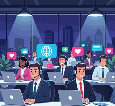 Flat Vector Illustration of a Customer Support Concept.