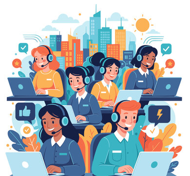 Flat Vector Illustration of a Customer Support Concept.