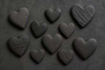 Obraz premium Stone heart shapes arranged on dark textured surface