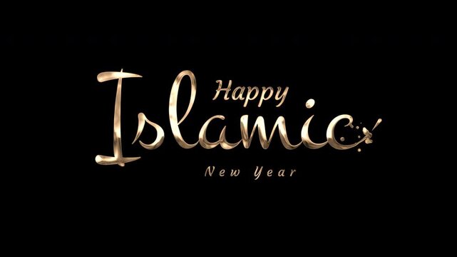Gold metallic text for islamic new year celebration. Suitable for social media posts, greeting cards, banners, and festive graphics design.