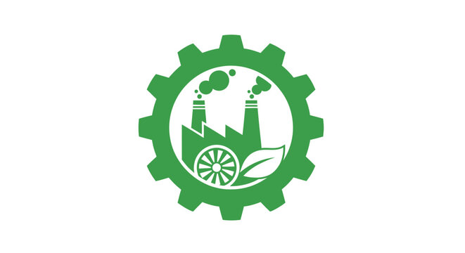 Green Industry Gear Icon Symbolizing Sustainable Manufacturing.