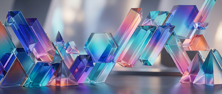 Glass gradient geometry background, 3d rendering.