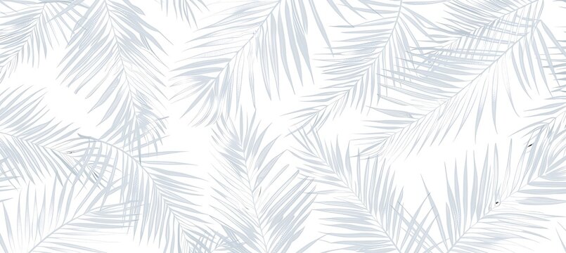 Seamless Pattern Stylized Palm Leaves Light Gray On White Various Directions Dynamic Overlapping Subtle Chalk Crayon Texture Fine Parallel Lines Soft Monochromatic Botanical