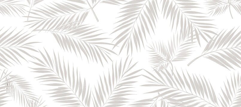 Light Gray Palm Leaf Seamless Pattern White Background Overlapping Various Directions Chalk Texture Fine Parallel Lines Soft Monochromatic Botanical