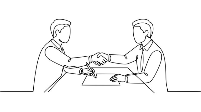 Business agreement, handshake and signing contract