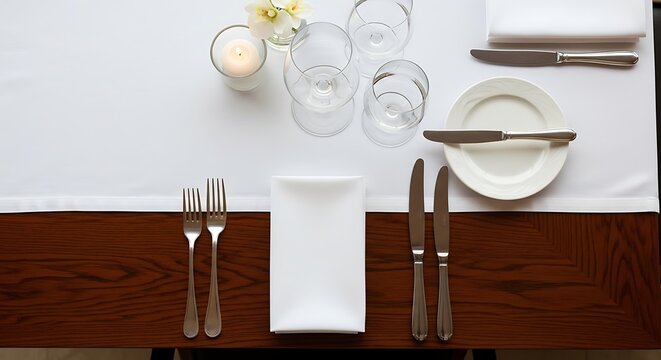 Top view of empty table setting for one person