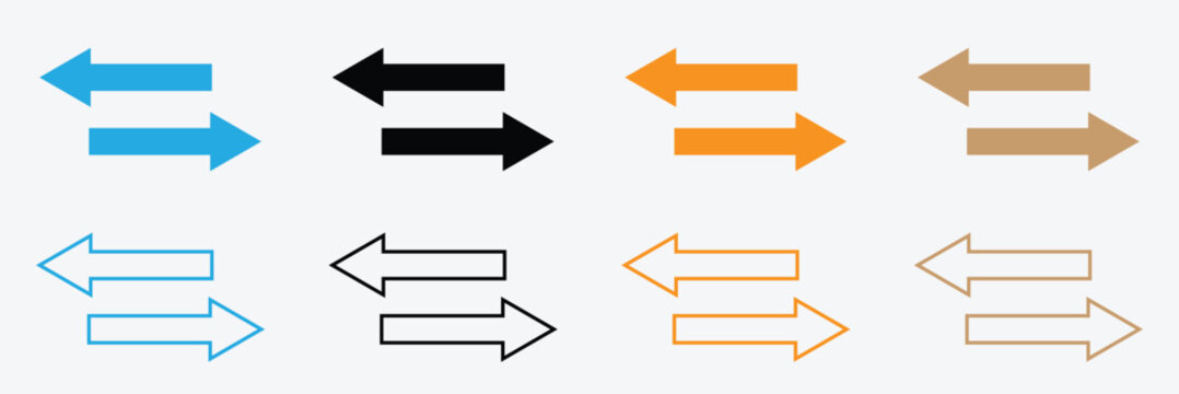 Arrows data transfer icons set, exchange arrow icons. swap icon with two arrows. editable stroke. isolated on white and black background vector illustration. EPS 10 . 