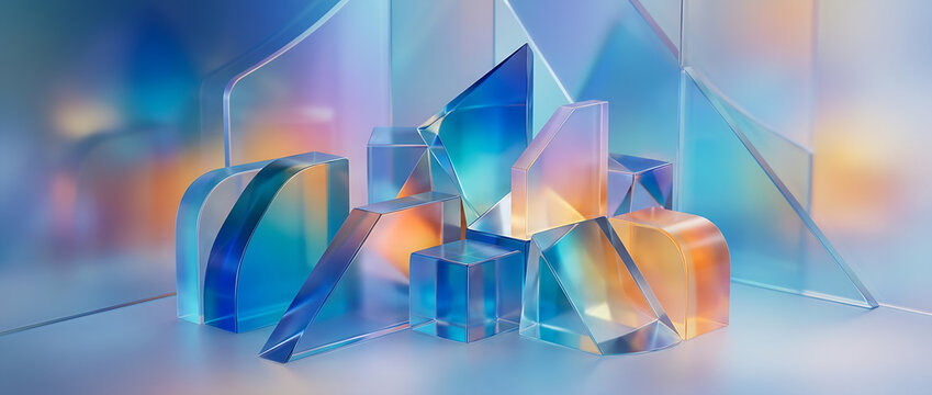 Glass gradient geometry background, 3d rendering.