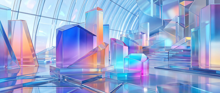 Glass gradient geometry background, 3d rendering.
