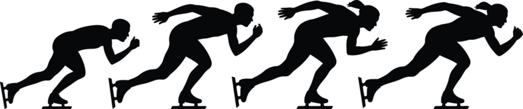 Speed skating silhouette, dynamic winter sports athlete in racing pose representing speed agility competition and ice skating championship design.