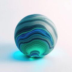Obraz premium Striking sphere displays layered patterns. Turquoise, teal, green hues swirl, creating organic texture. Soft light highlights rounded form.