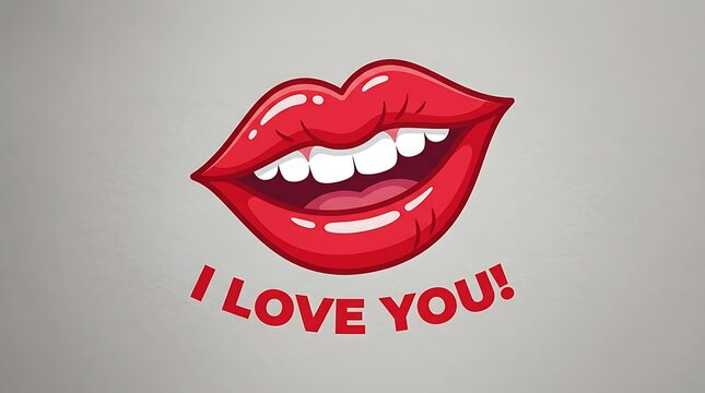 Bright red smiling lips illustration with white teeth and cheerful message for love and affection designs