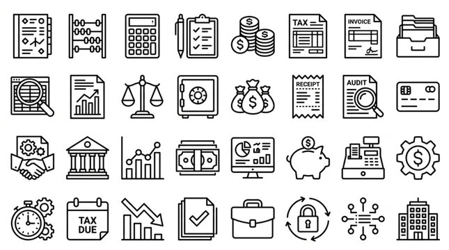 Collection of Business and Finance Icons Representing Financial Concepts.