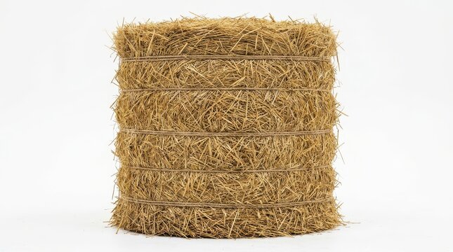Round hay bale isolated on white background