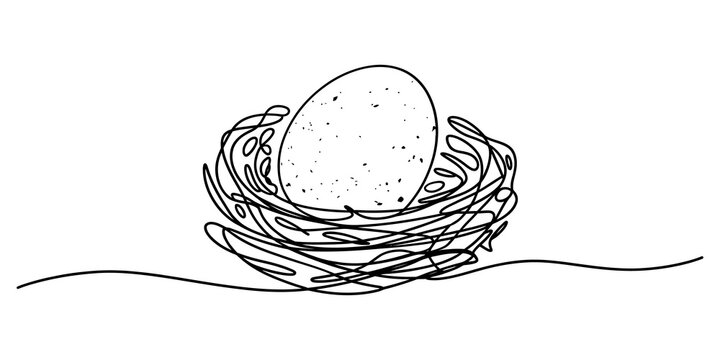 A single egg sitting inside a bird nest line art illustration