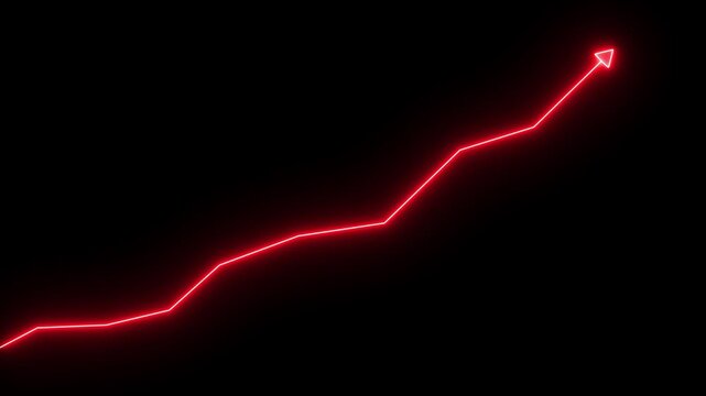 Glowing neon line market Recovery Concept. Successful growth trend red line graph going Up. Abstract neon line arrow. animation