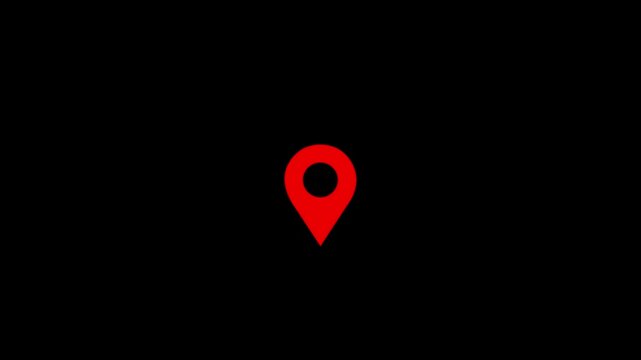 Location map pin pointer red icon marker navigation symbol on black background