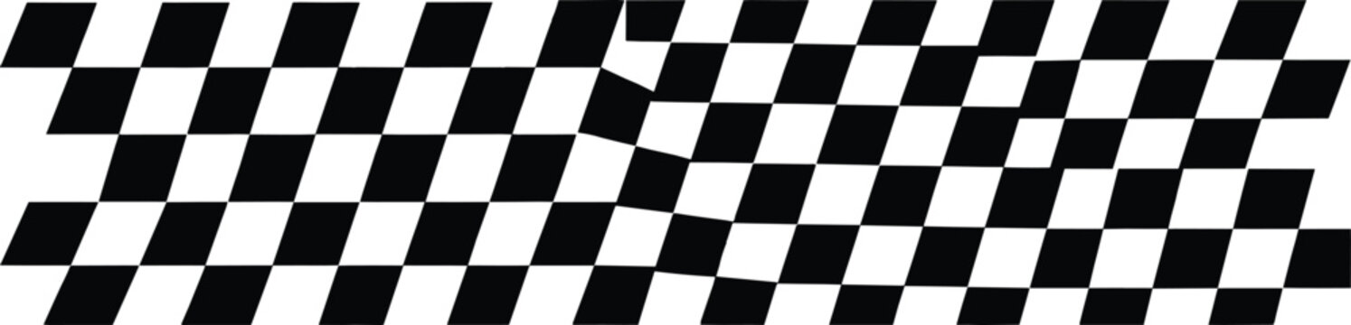 Black and white checkered racing flag waving stripe pattern banner for motorsport championship speed finish line isolated on white