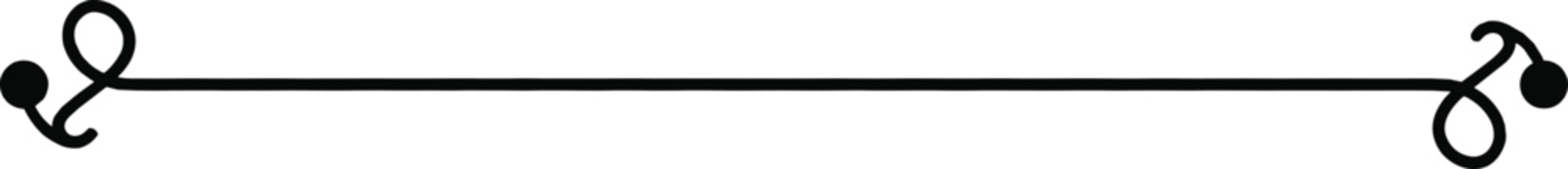 Black calligraphic line divider accent vector with spiral swirl loops and dot endpoints isolated on white background