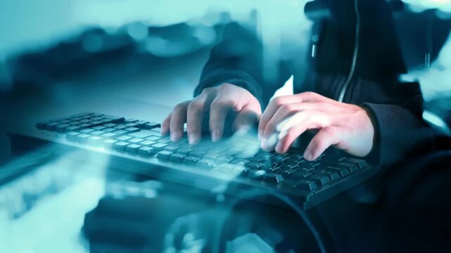 Quantum Hacking Cyber Thief Infiltrating New Technology Computer System Network in 4K Ultra HD footage
