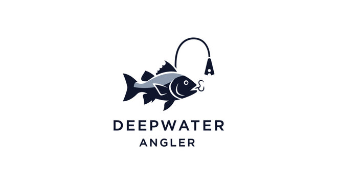 Deepwater Angler Logo: Anglerfish with Lure, Fishing, Ocean, Seafood