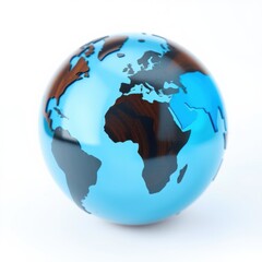 Fototapeta premium Blue globe depicts Earth. Landmasses shown dark brown, oceans light blue. Simple, clean presentation. World representation.