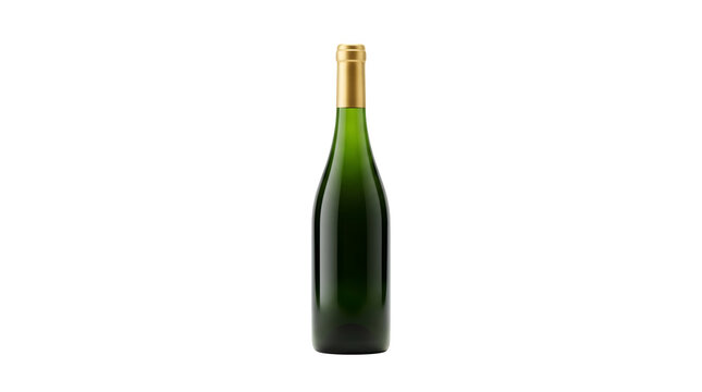 Green wine bottle with gold cap isolated on transparent background