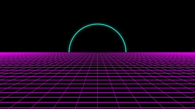 Holographic Neon Wireframe Grid Background | Magenta Sci-Fi Abstract Loop