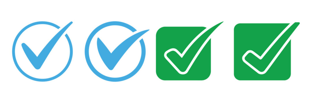 Check Mark Icon with Blue Tick Symbols and Verification Indicators for User Interface Design