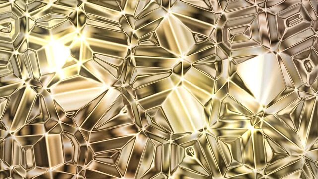 金色のクリスタルセルパターン背景ループ カレイドスコープ メタリック｜Abstract golden crystal cell pattern background 10s seamless loop gold metallic geometric texture motion graphics