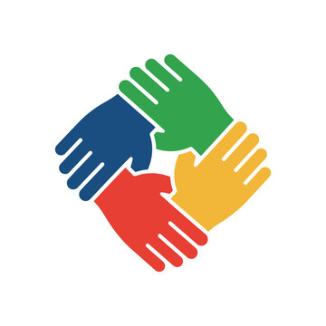 Colorful hands joined together in a circular unity concept design