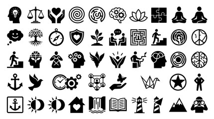Fototapeta premium Collection of diverse icons representing concepts and ideas.