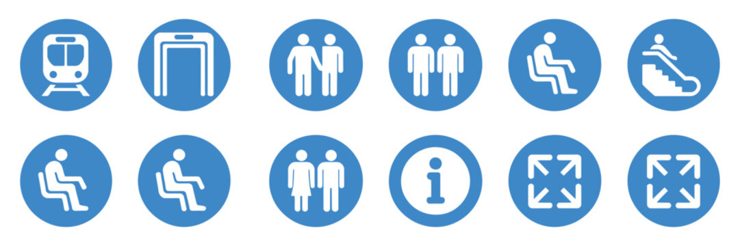 Train Station KRL Icon Vector with Blue Circle Transit Wayfinding Pictograms for Public Transportation and Navigation Systems
