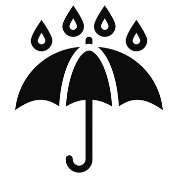 Black umbrella icon with raindrops on white background