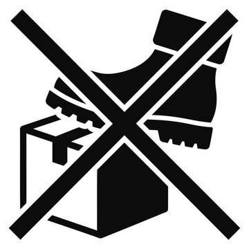 Black and white icon of a boot stepping on a cardboard box with a prohibition cross symbol